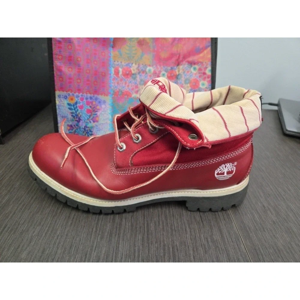 Timberland Mens Vintage Red Leather Convertible Lace Up‎ Combat Boots 90's Rare
